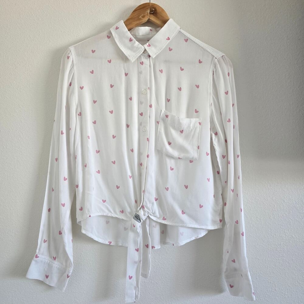 Rails Anthropologie Heart Printed Front Tie Blous… - image 2